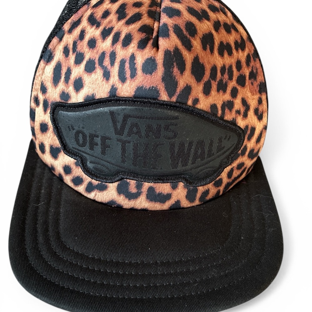 Y2K Vintage Vans Skater Leopard Print Trucker Cap Snap-Back Hat (OS)
